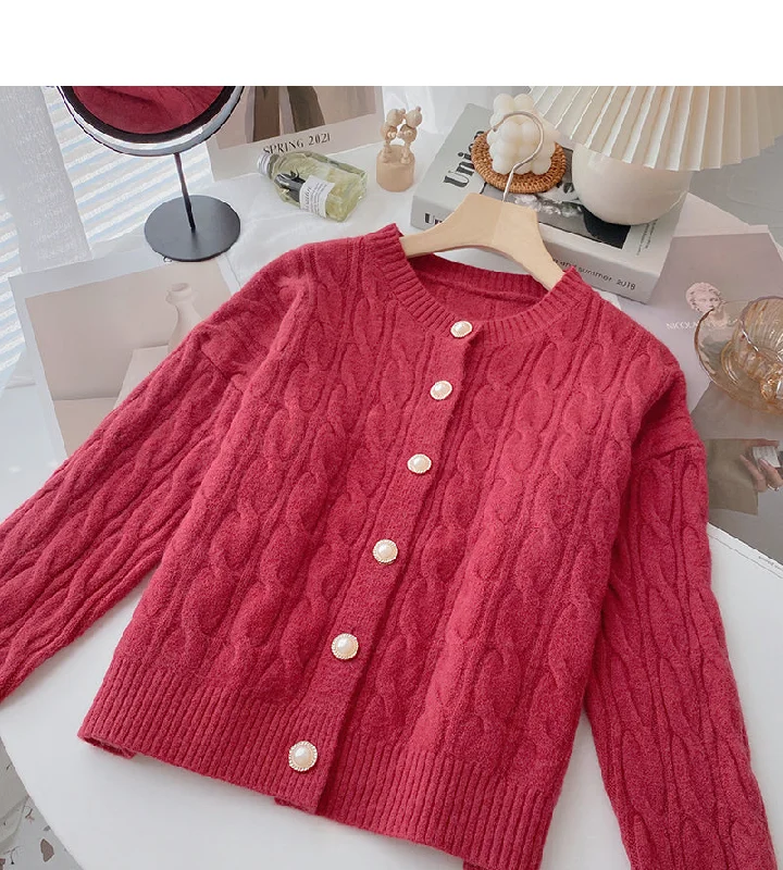 Single breasted crew neck solid twist sweater coat  6175