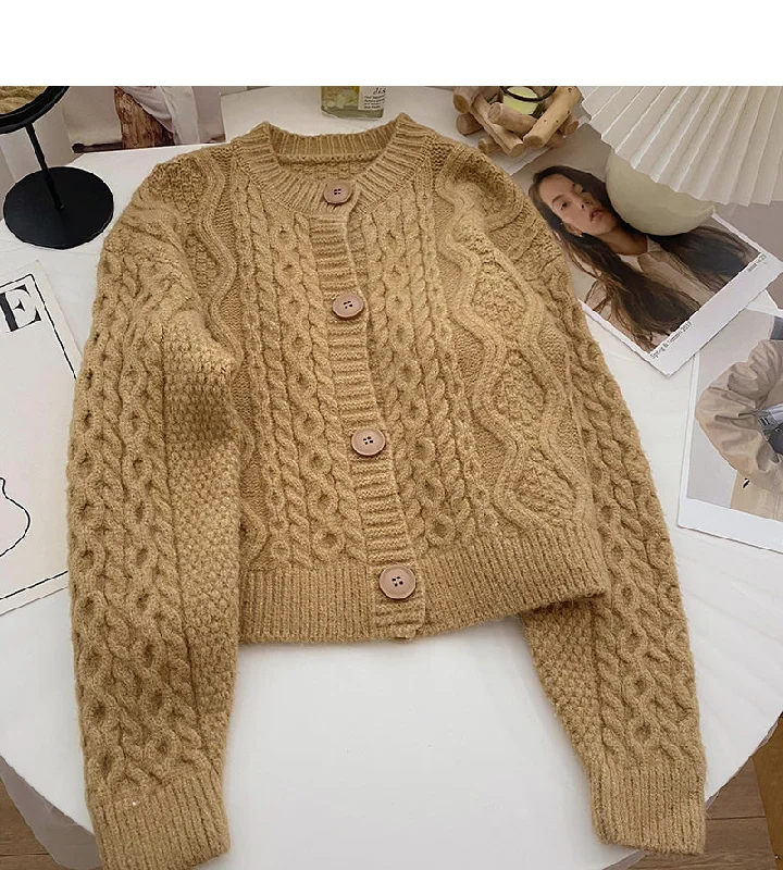 Single breasted round neck Vintage twist sweater  6114