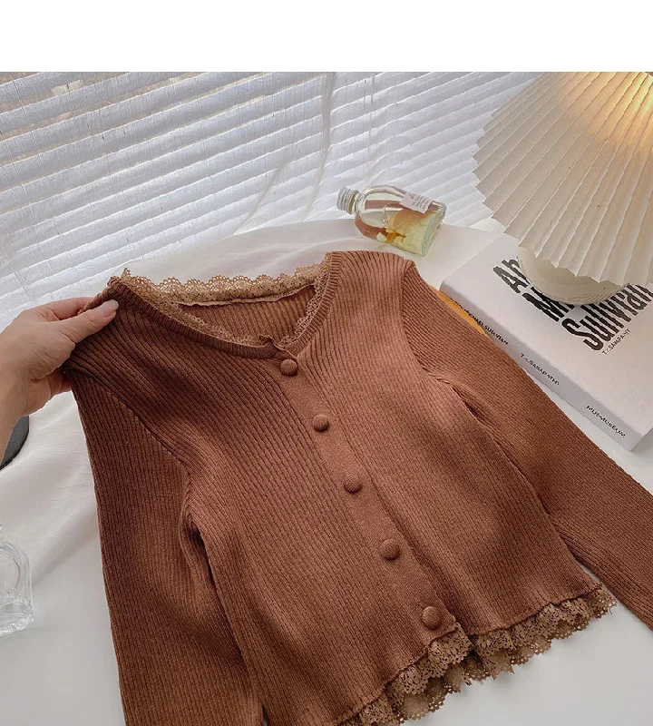 Small retro short top slim knit cardigan  6511