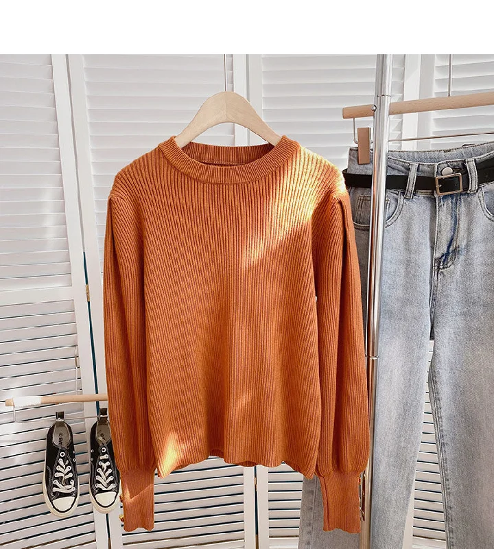 Solid basic sweater Crew Neck Long Sleeve Sweater  6146