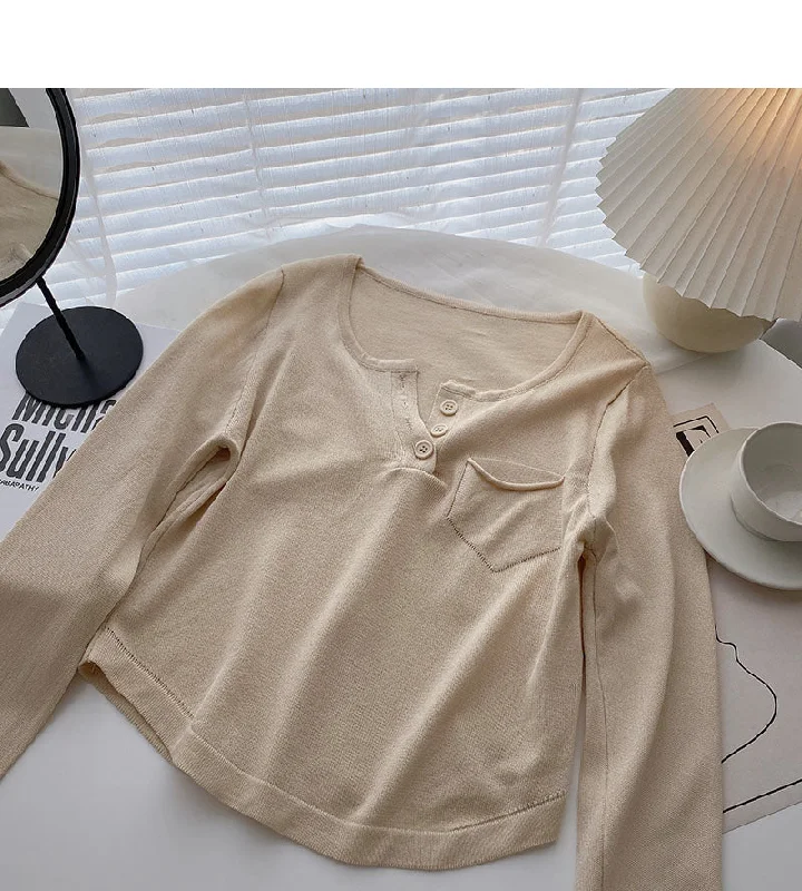 Sweater casual thin long sleeve temperament short design top  6536