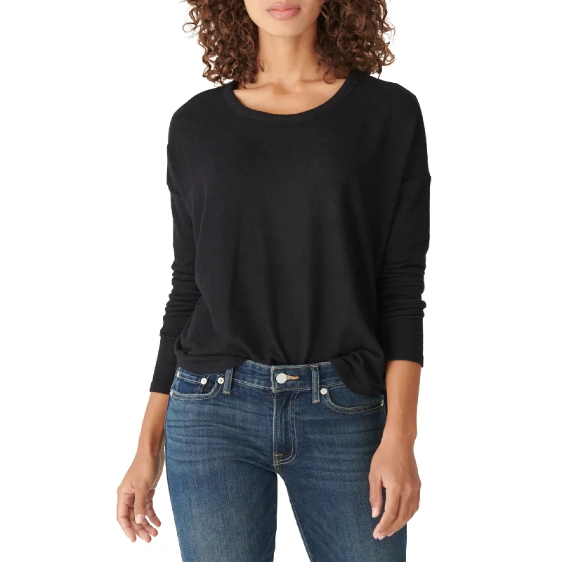 Lucky Brand Women's Hacci Crew-Neck Top Black Size Extra Small - X-Small