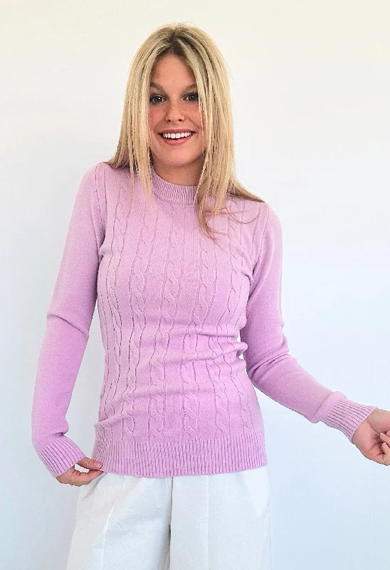 Cable Knit Crew Neck- Lilac