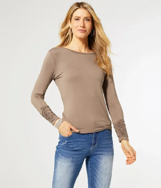 Scrunch Sleeve Crew Neck Tee