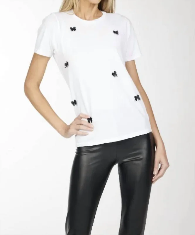 Hall - S/s Crew Neck Tee W/ Bow Trims In White