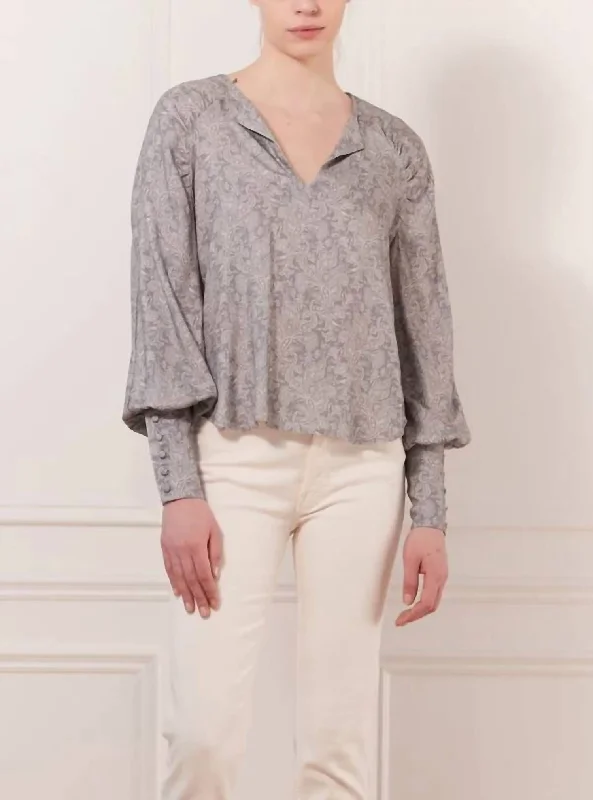 High Cuff Crew-Neck Blouse In Mid Grey