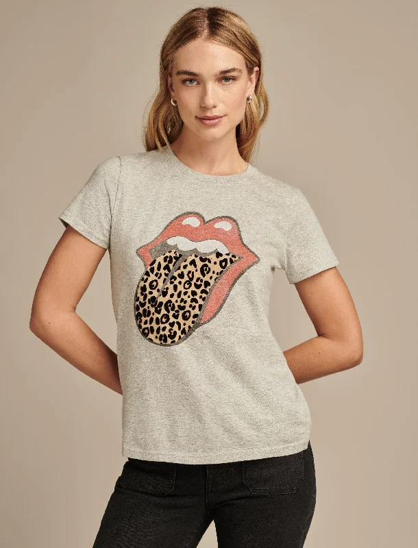 Lucky Brand Women's Rolling Stones Animal Lip Classic Crew