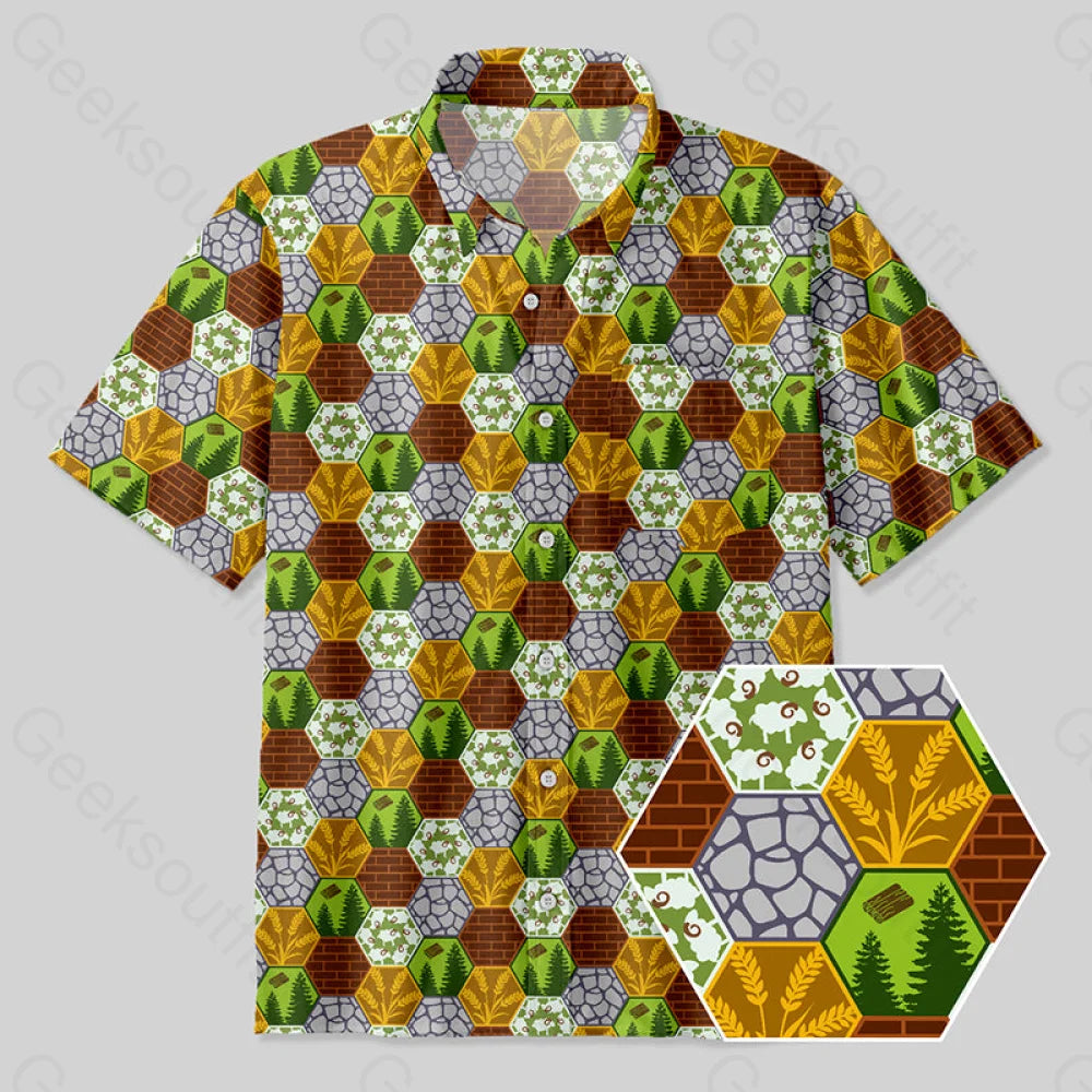 Board Game Map Honeycomb Button Up Pocket Shirt