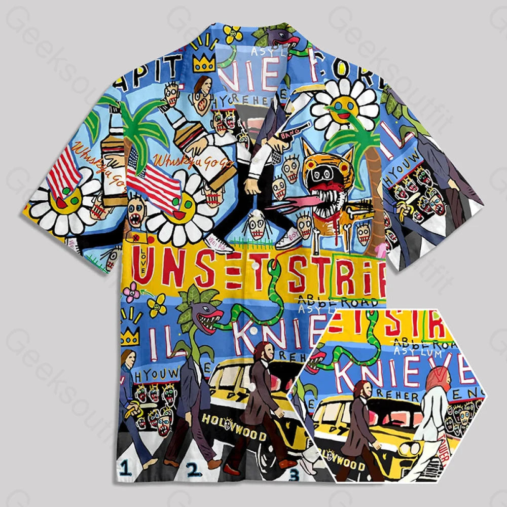 Funny Graffiti Crossing the Road Button Up Pocket Shirt