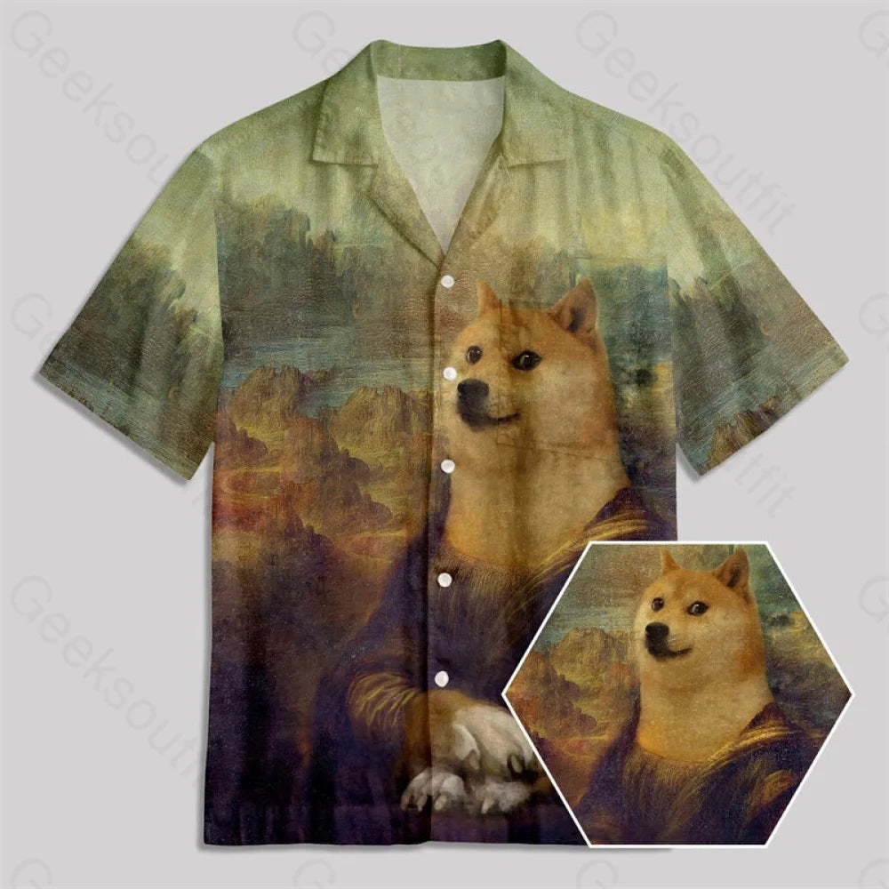 Mona Doge Smile Button Up Pocket Shirt