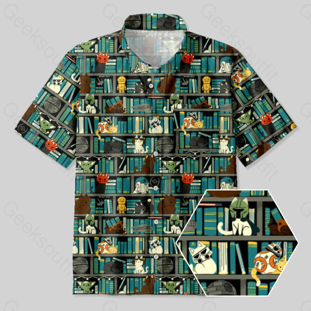 Sci-Fi Universe Bookshelf Button Up Pocket Shirt