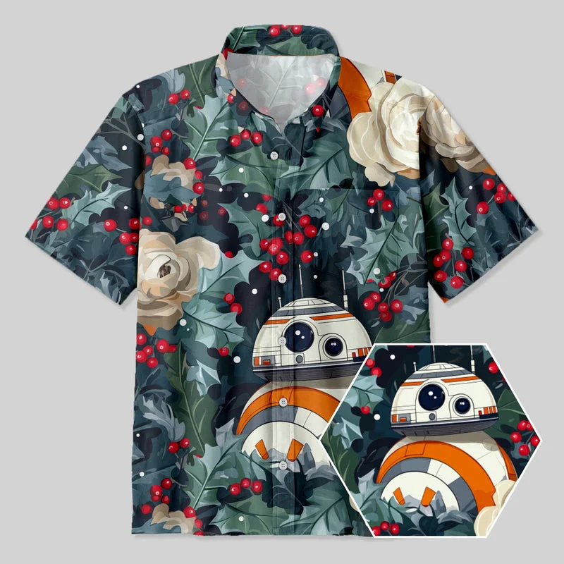 Christmas Winter Rose Christmas Holly BB-8 Button Up Pocket Shirt