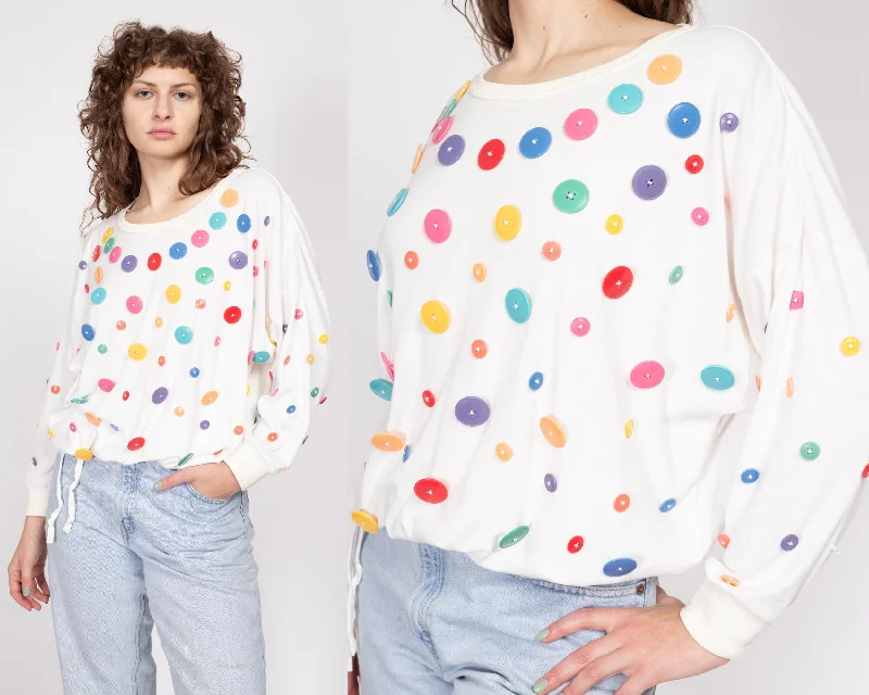 1X-2X 80s White Button Applique Shirt