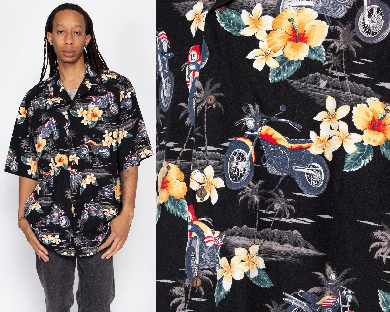 3X 90s Hawaiian Motorcycle All Over Print Biker Shirt