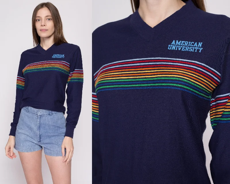 70s American University Rainbow Striped Shirt - Unisex Small