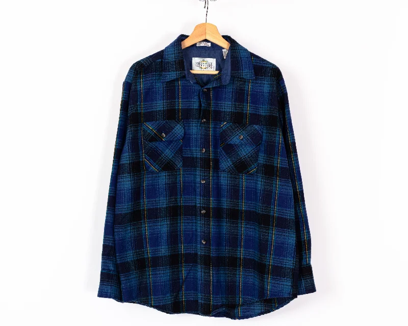 80s 90s Blue Plaid Overshirt - Men's Large