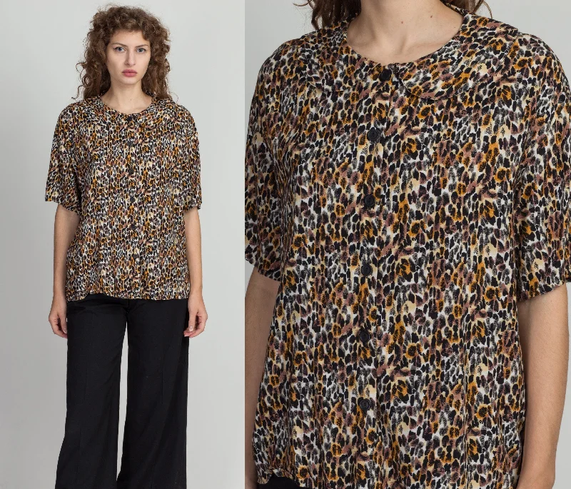 80s Leopard Print Peter Pan Collar Shirt - Extra Large