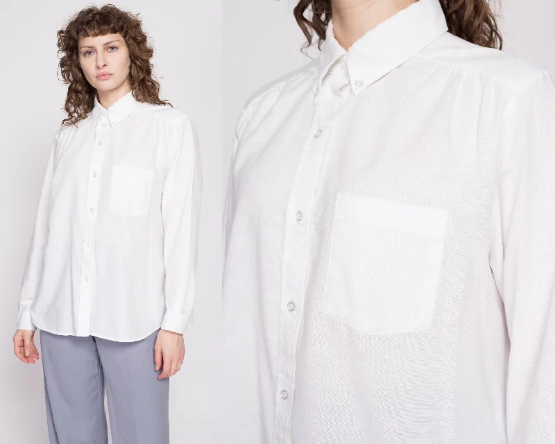 80s Minimalist White Button Up Shirt - Extra Large