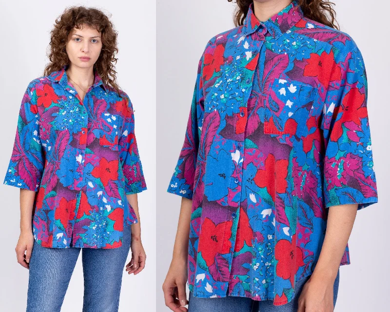 90s Tropical Floral Cotton Shirt - Extra Large