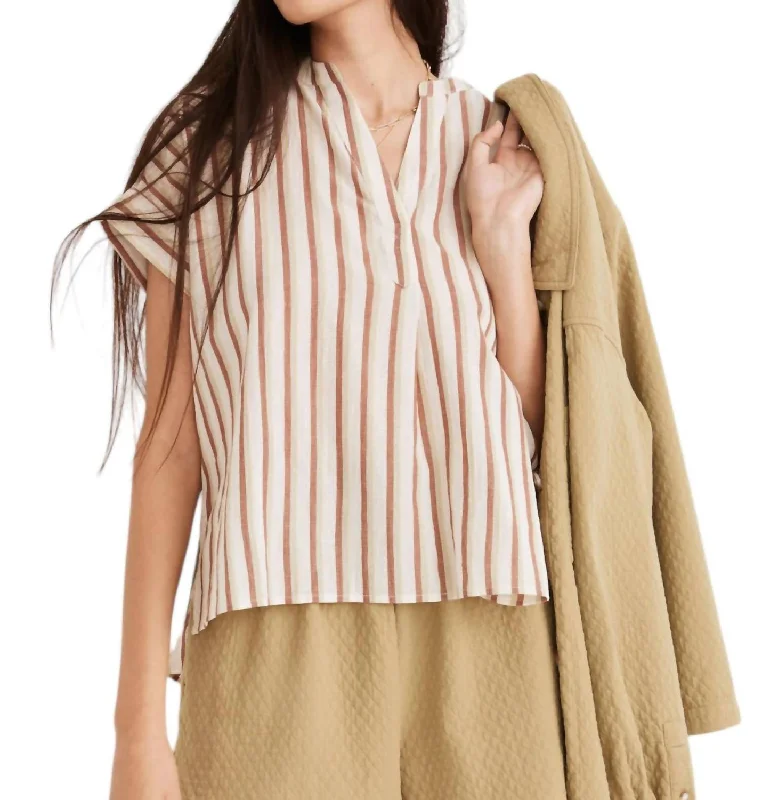 Crinkle Cotton Lakeline Popover Shirt In Stripe