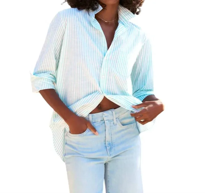 Eileen Relaxed Button-Up Shirt In Jade Stripe