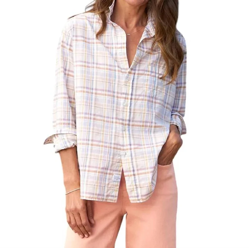 Eileen Relaxed Shirt In Sand/grey/purple Plaid