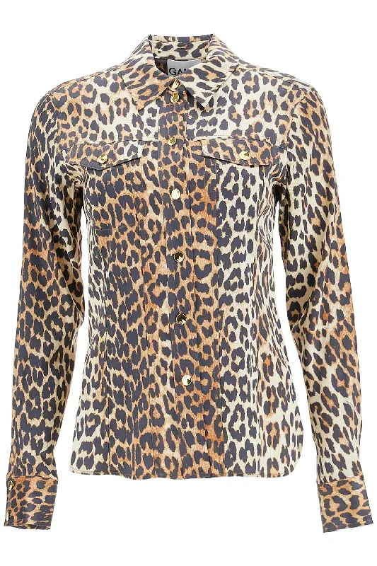 Ganni Women's Leopard Print Satin Shirt