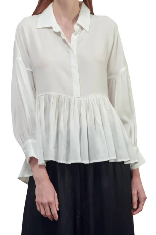 High And Low Button Bown Shirts In White