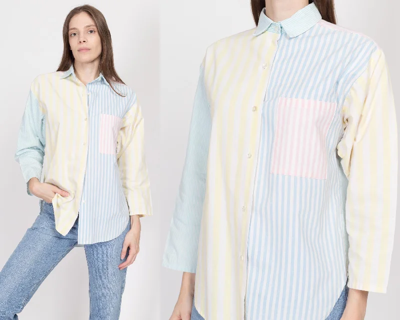 Large 80s Pastel Striped Color Block Shirt