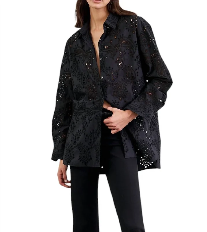 Mael Embroidered Poplin Shirt In Black Paisley