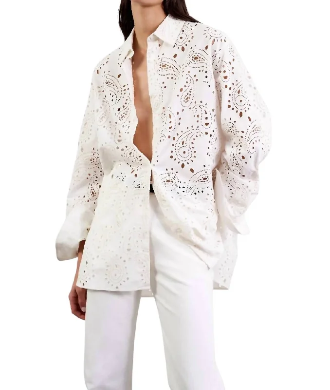 Mael Embroidered Poplin Shirt In Ivory Paisley