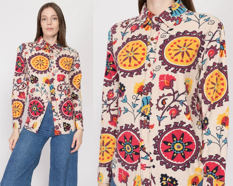 Medium 70s Psychedelic Floral Cotton Button Up Shirt