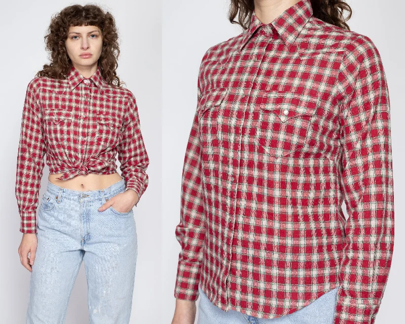 Medium 70s Red Plaid Pearl Snap Shirt