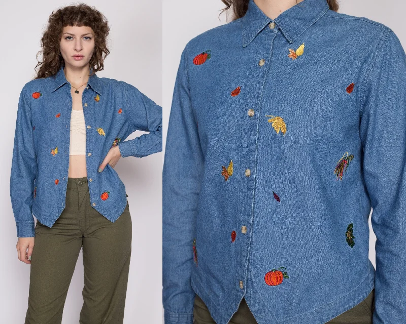 Medium 90s Fall Motif Chambray Button Up Shirt