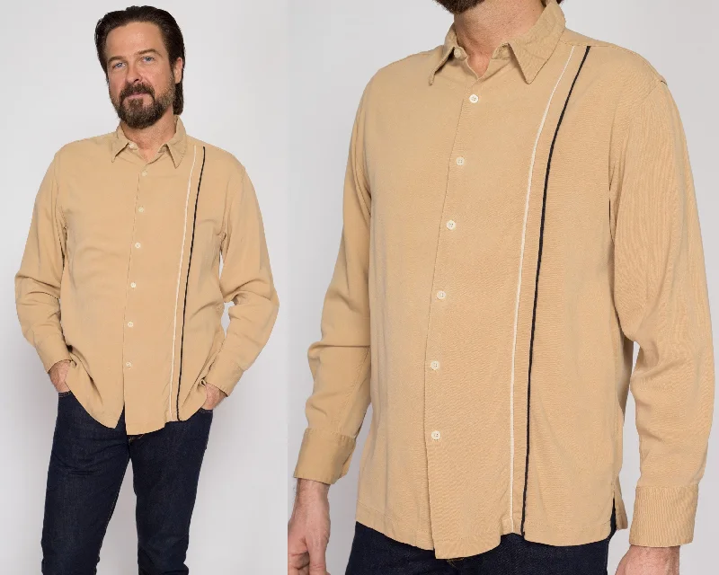 Medium 90s Geoffrey Beene Tan Ribbed Silk Shirt