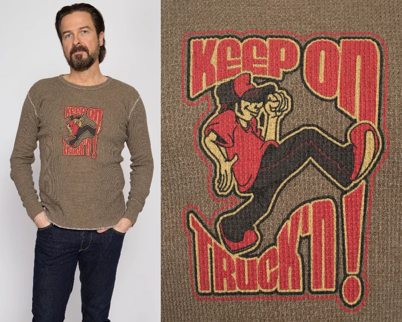 Medium 90s "Keep On Truck'n" Brown Waffle Knit Shirt