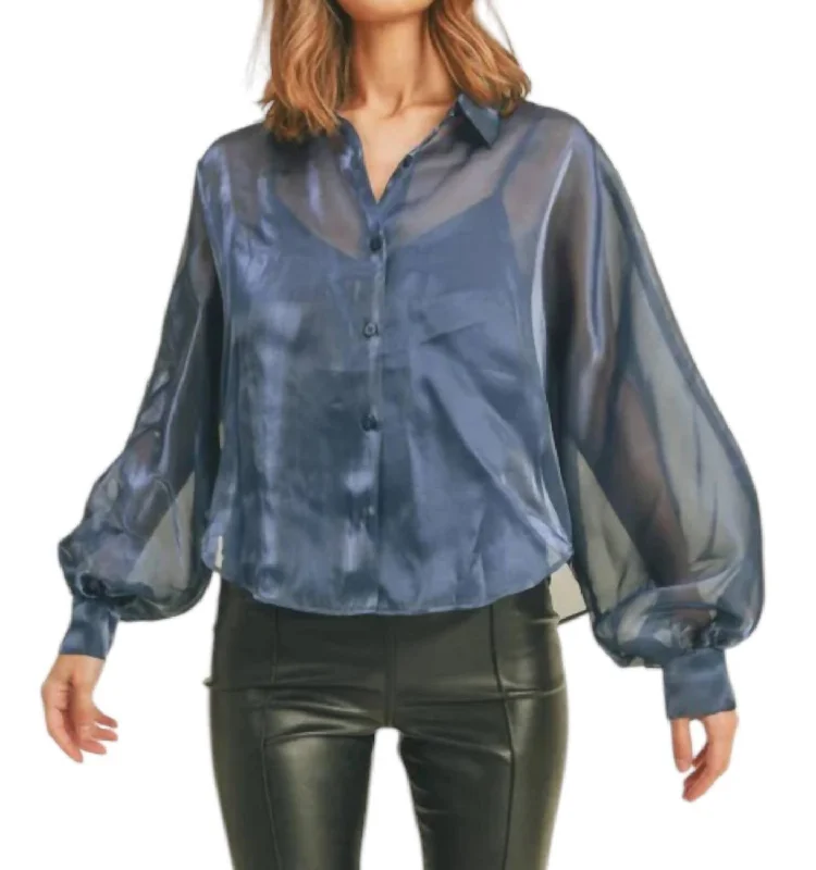 Organza Button Down Shirt In Navy