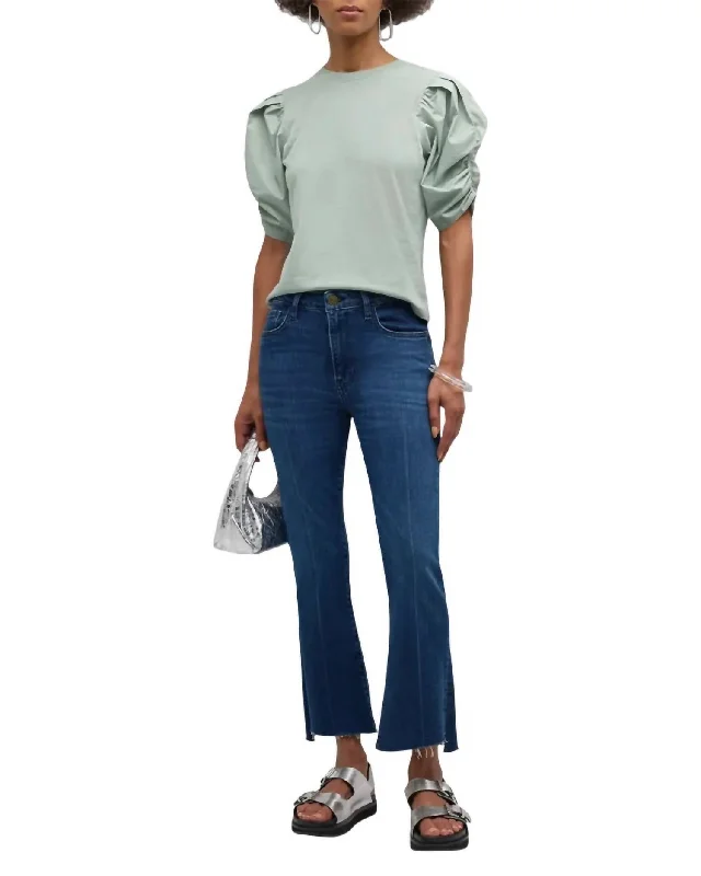 Pleated Shirt Sleeve Tee In Sage