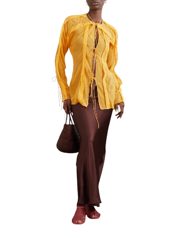 Silk Chiffon Floating Sheer Lapped Shirt In Mango