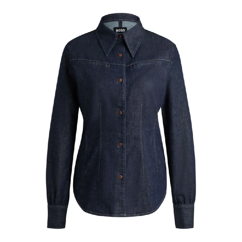 Slim-fit shirt in blue stretch denim