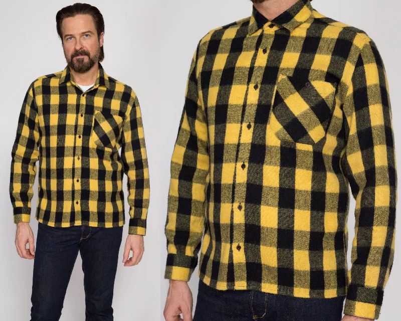 Small 70s Yellow Buffalo Plaid Flannel Shirt