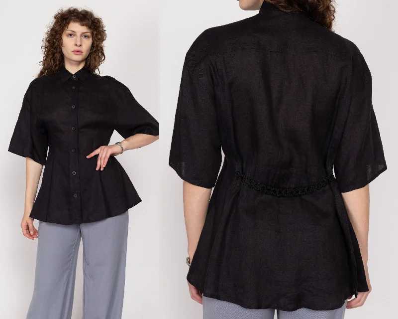 Small 90s Sportmax Black Linen Fitted Waist Shirt