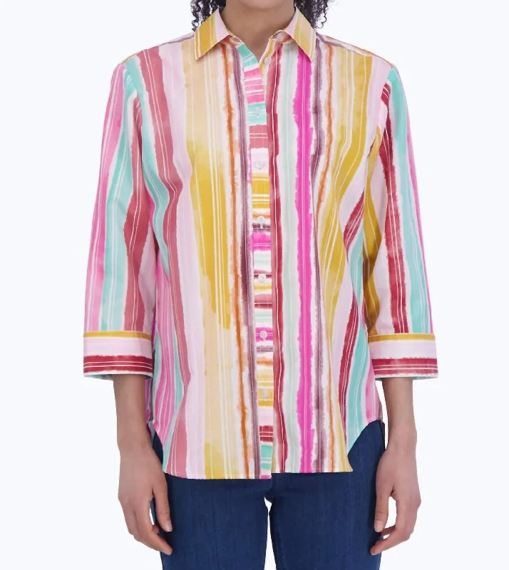 Women's Boyfriend Shirt In Watercolor Stripes