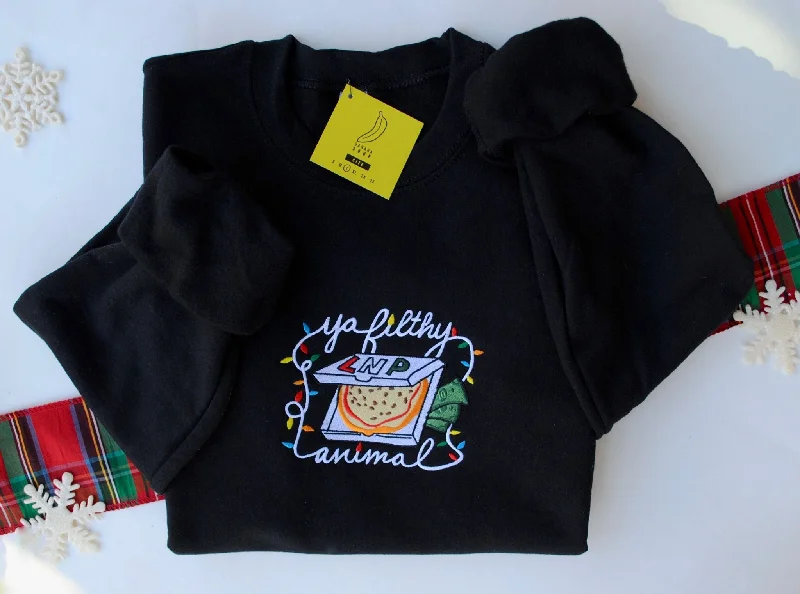 Black Merry Christmas Ya Filthy Animal Embroidered Sweatshirt