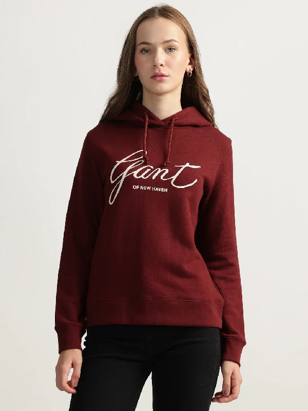 Gant Women Red Printed Hooded Full Sleeves Pullover Style Sweatshirt