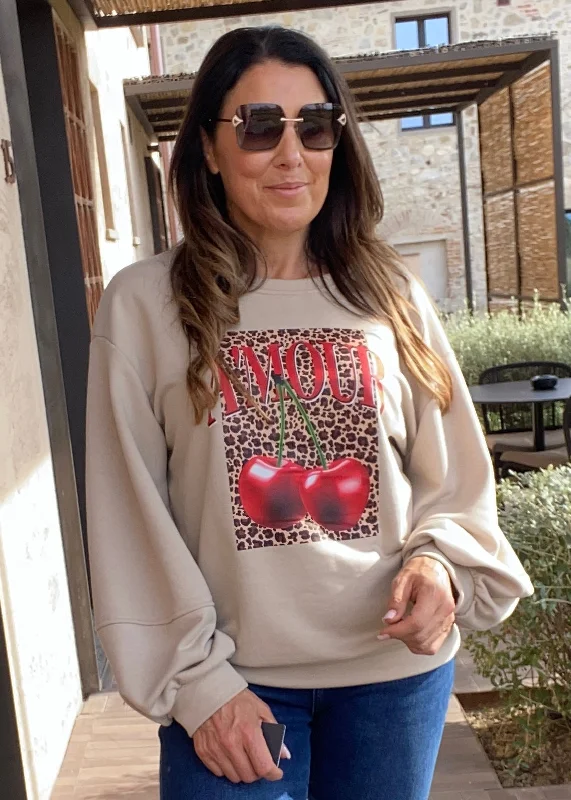 Maretta Beige Cherry Amour Sweatshirt