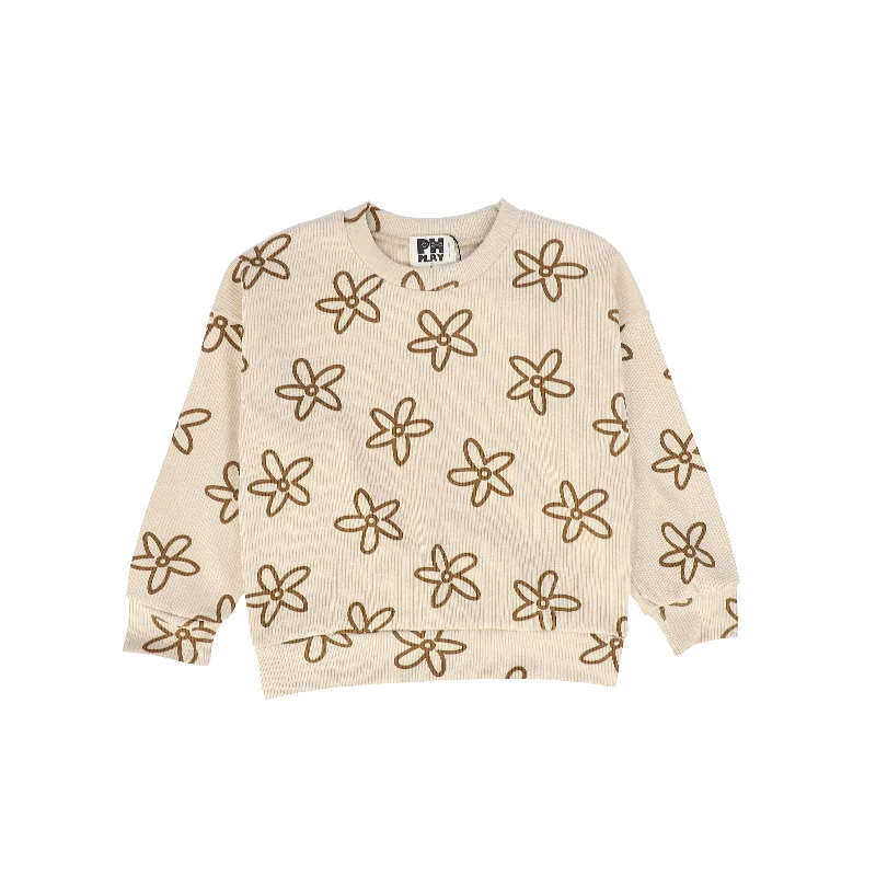 PH PLAY TAN/BROWN FLOWER PRINT RIBBED SWEATSHIRT [FINAL SALE]