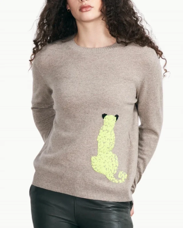 Leopard Crew Sweatshirt In Organic Light Brown Neon Yellow And Black