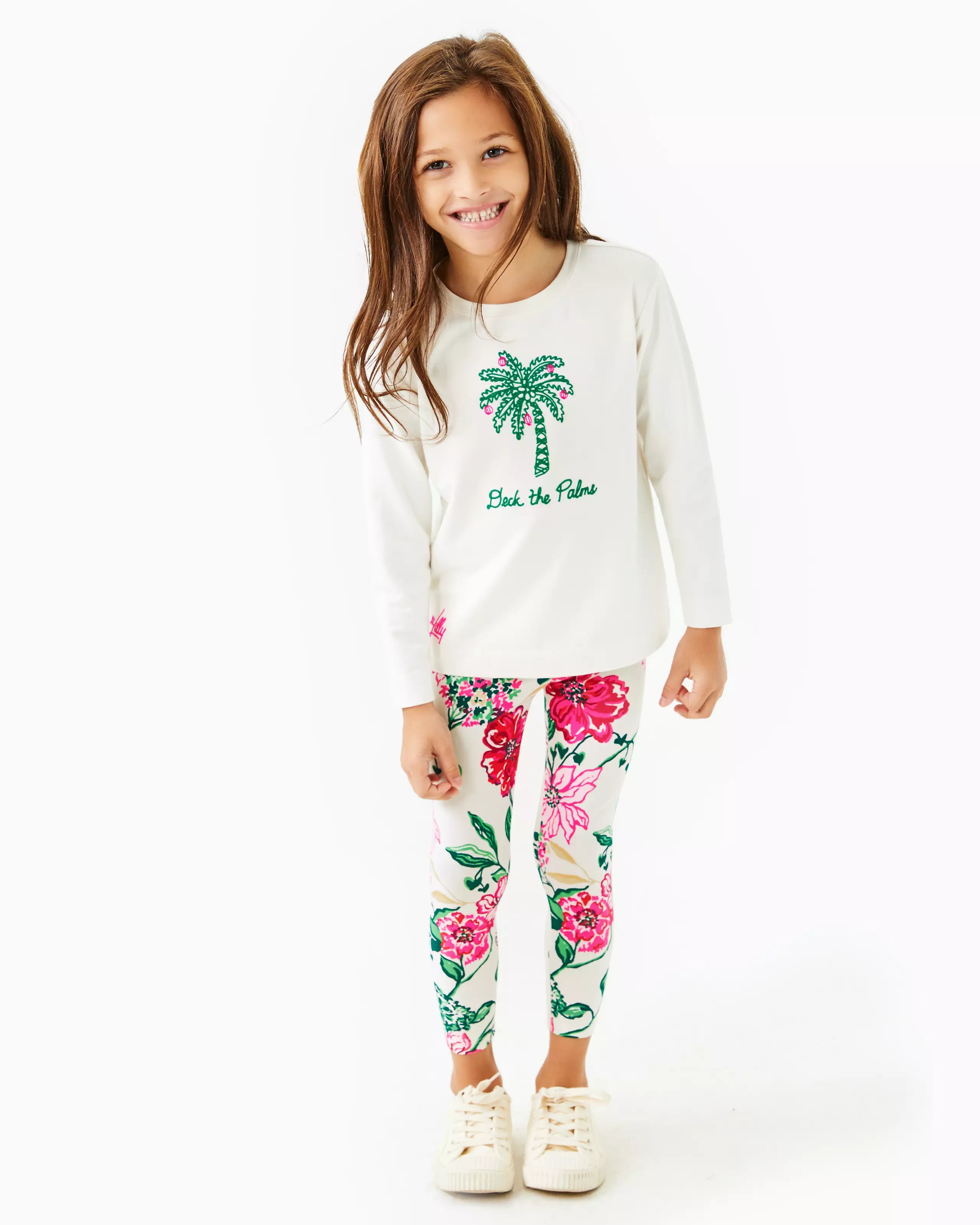 Lilly Pulitzer Girls Mini Ballad Sweatshirt - Coconut Deck The Palms Embroidery Childrens